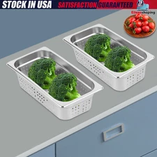 2 PCS 1/3 Size Perforated Steam Table Food Pan 4" Deep Hotel Pan Stainless Steel