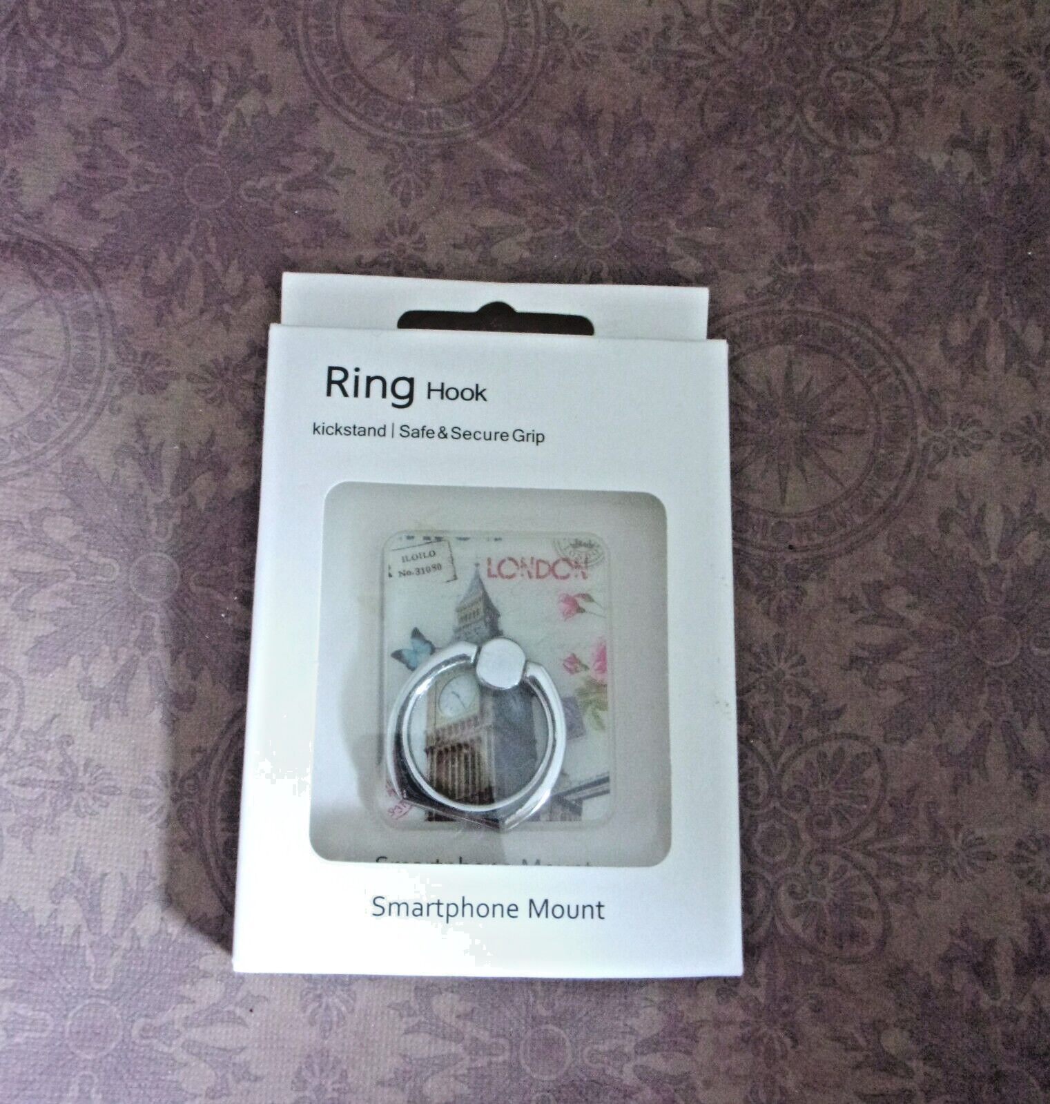 Smartphone Mount Ring Hook Butterfly and London Castle-image