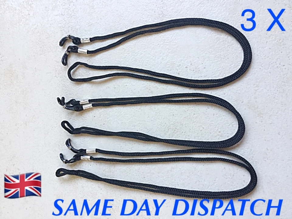 BITS & BOBS 3 X GLASSES BLACK LANYARDS NECK CORD SPECTACLES SUNGLASSES STRAPS SILICON GRIPS