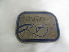 NEKTONICS Belt Buckle Blue Enamel Accents With Fish Rare Vintage Advertising