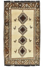 Qashqai Rug 310 X 68 Ivory Wool Vintage Tribal Hand-knotted Carpet