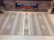 ETHNIC Natural STONE GREY Eco Friendly Cotton Reversible Washable Kilim Area Rug