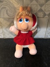 Jim Henson Muppets 1987 Baby Miss Piggy Plush Doll Red Dress Bonnet 11"