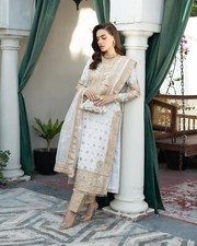 White Embroidery Work Kurta Palazzo Dupatta Set Indian Wedding Wear Salwar Suits