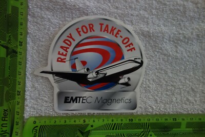 Alter Aufkleber Flugzeug Fluglinie Gesellschaft EMTEC Magnetics Ready f Take-Off