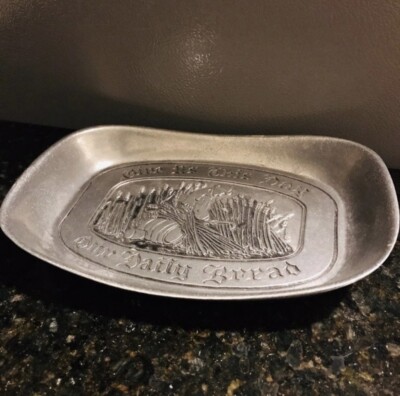 Vtg 1972 Sexton Pewter Serving Silver Tray Give Us This Day Our Daily Bread
