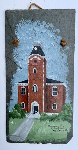 Vintage Henry county courthouse New Castle, Indiana Folk Art Painting On Slate