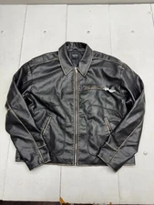 Boohoo Man Black Slim Fit Washed Pu Biker Jacket Mens Size XL
