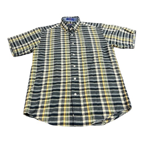 Pendleton Seaside Shirt Yellow Black Plaid Short Sleeve Cotton Men Size Small