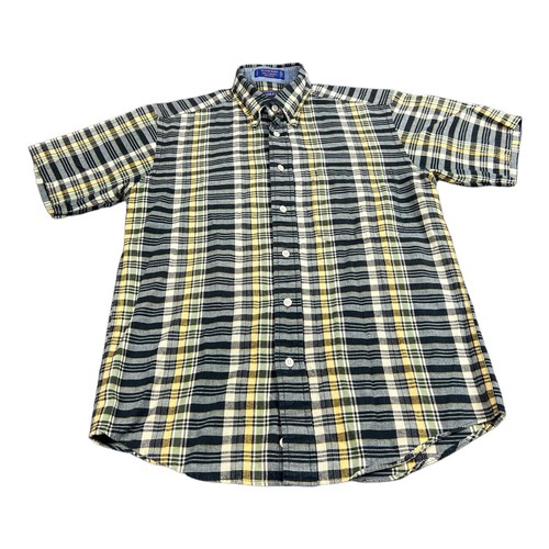 Pendleton Seaside Plaid Shirt Men Size SMALL Yellow Black Short Sleeve Cotton - Afbeelding 1 van 10