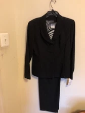 John Roberts Black 3-Pc Set Short-Sleeve Blouse, Long Jacket & Pants, Size 6