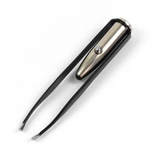 Stainless Steel Make Up LED Light Eyelash Eyebrow Hair Removal Tweezers - Black