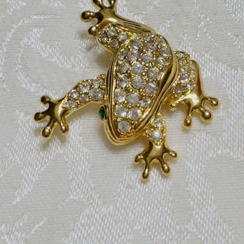 VTG Genuine Swarovski Pave Crystal Frog Toad Green Eye Brooch Swan Signed Pin - Picture 6 of 10