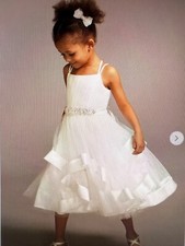David's Bridal Double Strap Flower Girl Dress with Satin Edge Hem Style  WG1413