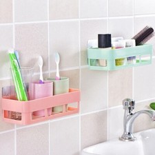 Bath Rack Shower Holder Storage Shelf Kitchen Wall Mounted Plastic Bathroom Box
