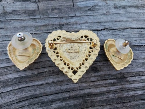 Raro CORAZÓN GRANDE DAUPLAISE con pendientes dorado PERLAS y broche a juego - Imagen 4 de 4