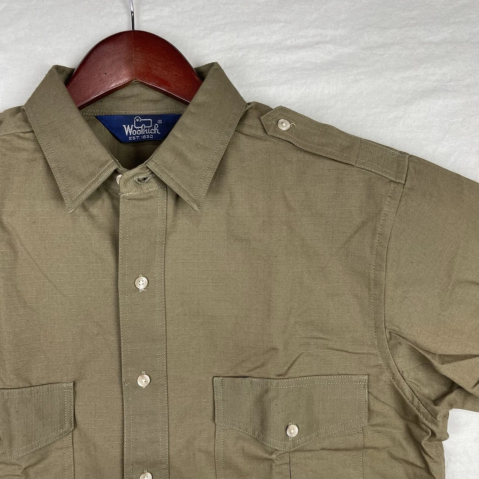 Woolrich Safari Shirt Men Medium OD Green Outdoor Rip Stop Epaulets Tactical - Image 3 of 4