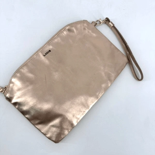 Bolso sin asas de cuero metálico dorado rosa Lodis muñeca maquillaje cosmético artículos de tocador Foto 3 de 4
