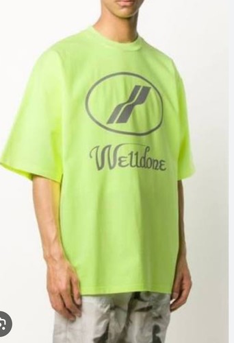 WE11DONE Welldone Reflective Oversized Logo T-Shirt Medium Neon Yellow