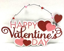 Happy Valentine's Day Holiday Theme Party Decoration Wire Hanger Glitter Sign