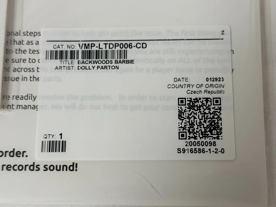 Dolly Parton – Backwoods Barbie | Vinyl Me Please Test Press White Label Promo - Image 3 of 4