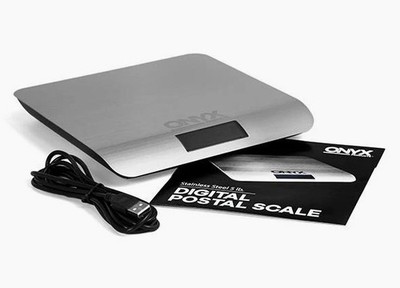 NEW ONYX STAINLESS STEEL 5LB DIGITAL POSTAL SCALE USB CONNECTED STAMPS.COM *READ