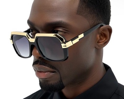Men's Hip Hop 80's Vintage Streetwear Black Lens Sunglasses  Black Gold Retro