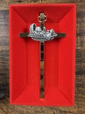 Baby In Cradle Wall Cross Baptism Gift 4  Brass And Pewter Jeweled Cross Company