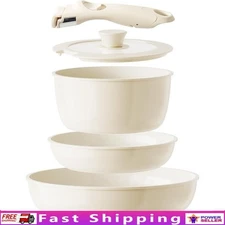 Natural Ceramic Cookware Set Nonstick Stackable Detachable Handle Oven Safe New