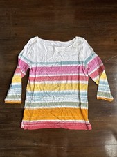 Anne Taylor /LOFT Outlet XS Women s Boatneck Shirt, Red/orange/blue/yellow