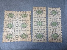 Vintage Handmade Crochet Lace Doilies Green Floral Accents Set 3 Table Decor 11"