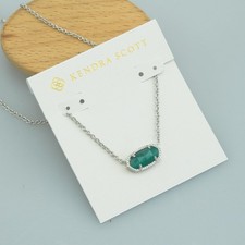 Kendra Scott Elisa Emerald Cats Eye Pendant Necklace Silver
