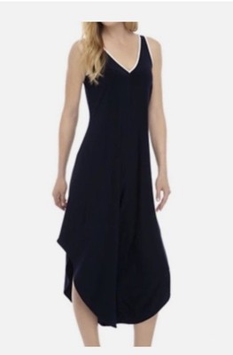 Women s Ivy Road Jumpsuit Size L Navy Blue Piped V-neckline Sleeveless NWT  $68