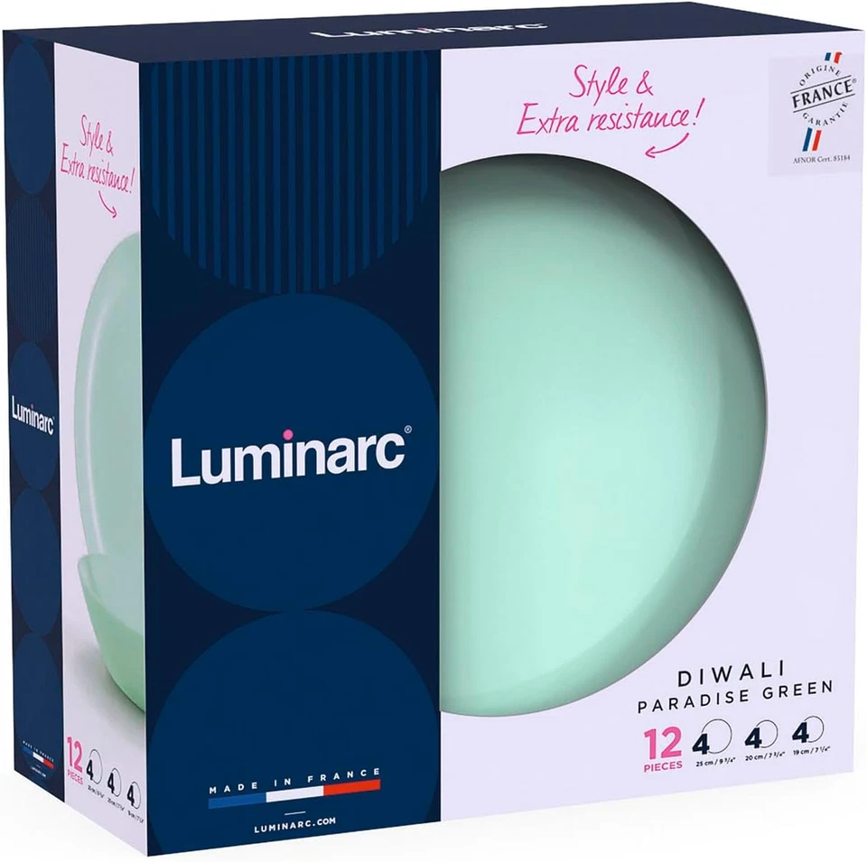 Servizio Da Tavola in Vetro Opale Verde 12 Pezzi, 4 Persone - Immagine 2 di 4