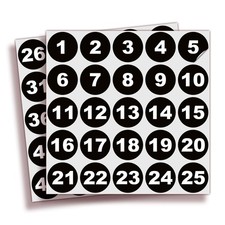 Black Consecutive Number Stickers, 1 to 50, 1.5 Inch, 1 Set