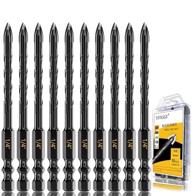 Masonry Drill Bit Set 1/4'' (10PCS) - Cement NEW 10 Pcs (6mm), Black