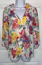 KARLIE Sz Medium Bright Floral Lightweight Pullover Top EUC Made In USA