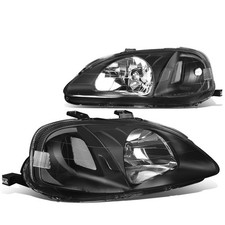 DNA MOTORING Pair Headlight Assembly Compatible With 99-00 Honda Civic, Black...
