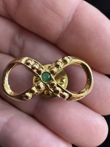 Authentic Harriet Carter Emerald Infinity Pin 24KT Gold Plated Vintage Lot#1320