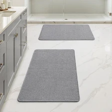 Set of 2 Ultra Thin Bathroom Rugs, Rubber Bath Mats for Bathroom Non Slip, Qu...