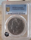 1901-P Morgan Silver Dollar PCGS-Graded/Gold Shield AU Detail Historic Free Ship
