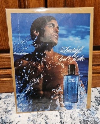 1997 Davidoff Cool Water Cologne Eau de Toilette Vintage Print Ad Man Beach Art
