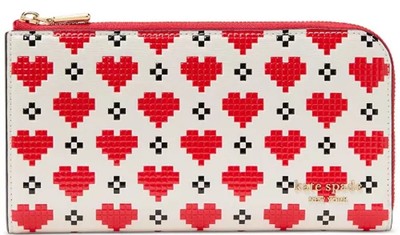 KATE SPADE New York Devin Pixel Hearts Embossed Saffiano Leather Zip Wallet  
