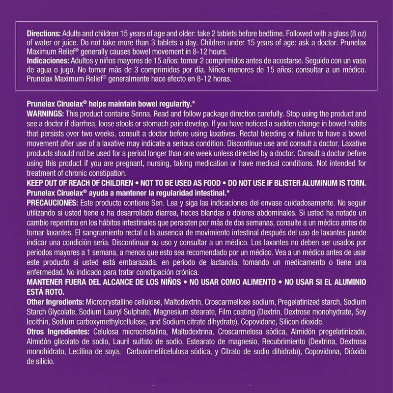 Comprimidos laxantes naturales Prunelax Ciruelax máxima fuerza sin gluten 60 unidades Foto 4 de 4