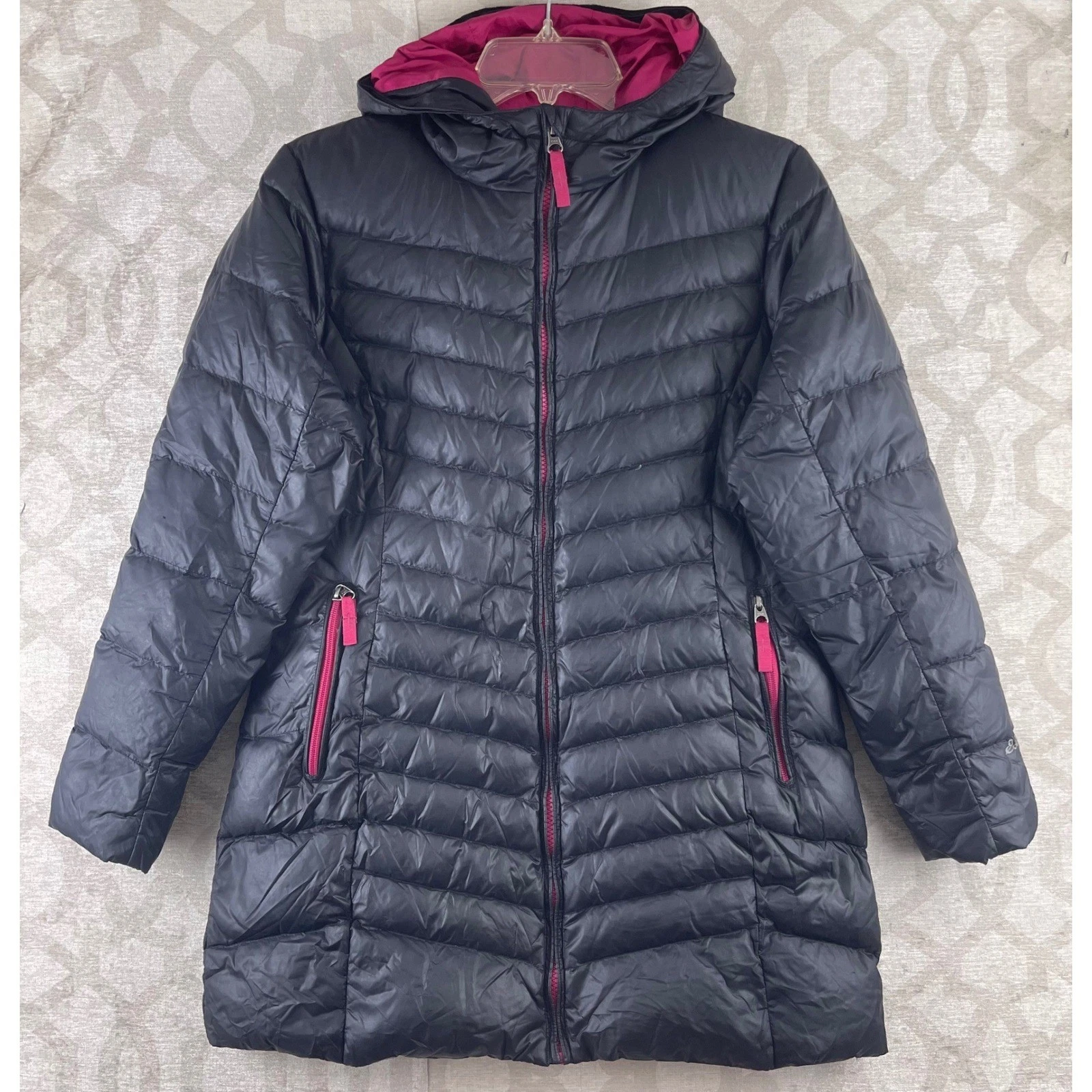 Eddie Bauer Down Parka Kids L 14-16 Black Hooded Puffer Jacket Winter