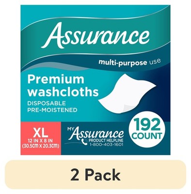 Disposable Pre-Moistened XL Washcloths for Adults, 192 Count, 2 Pack