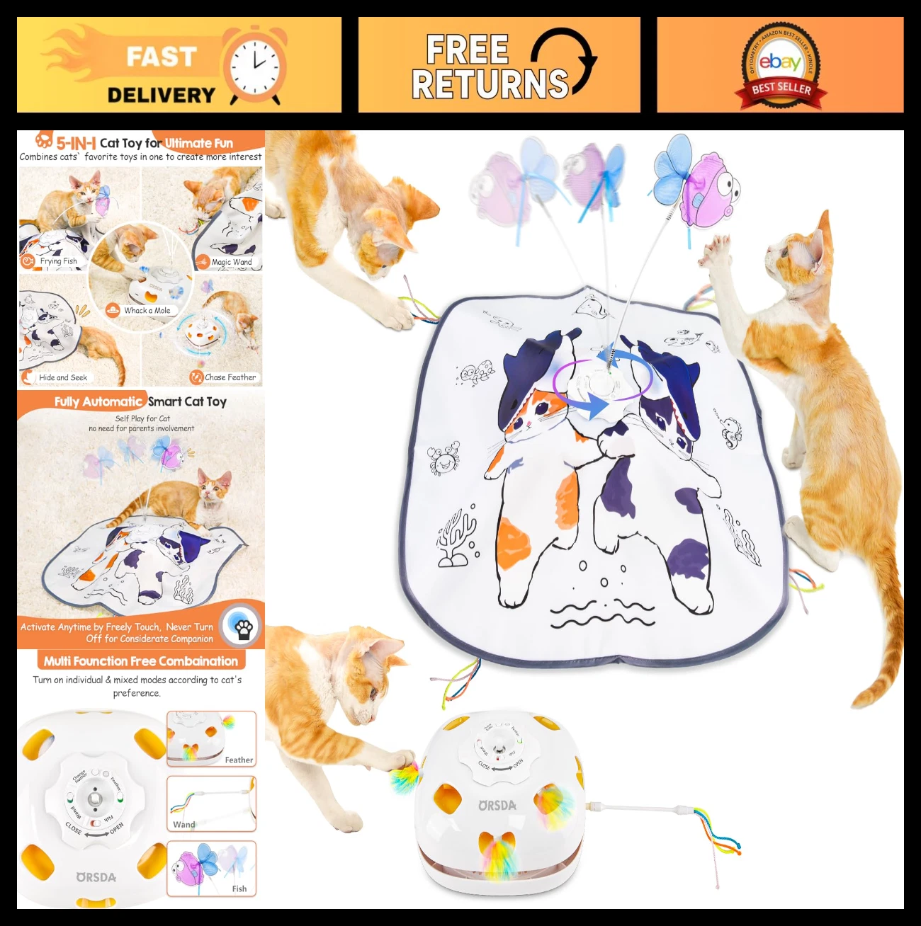 Interactive 5-in-1 Cat Toy Set - Rechargeable Electric Hide & Seek, Feather Teas