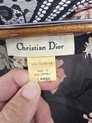 Vtg Christian Dior Lingerie Sheer Black Floral Nightgown Negligee