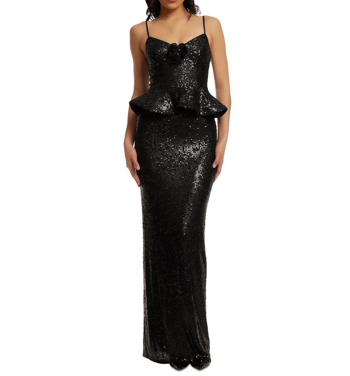 Dress The Population Women's Akiah Sequined Peplum Gown - Black - Xs