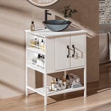 24" Freestanding Bathroom Vanity w/ Vessel Sink Storage Cabinet White with Doors